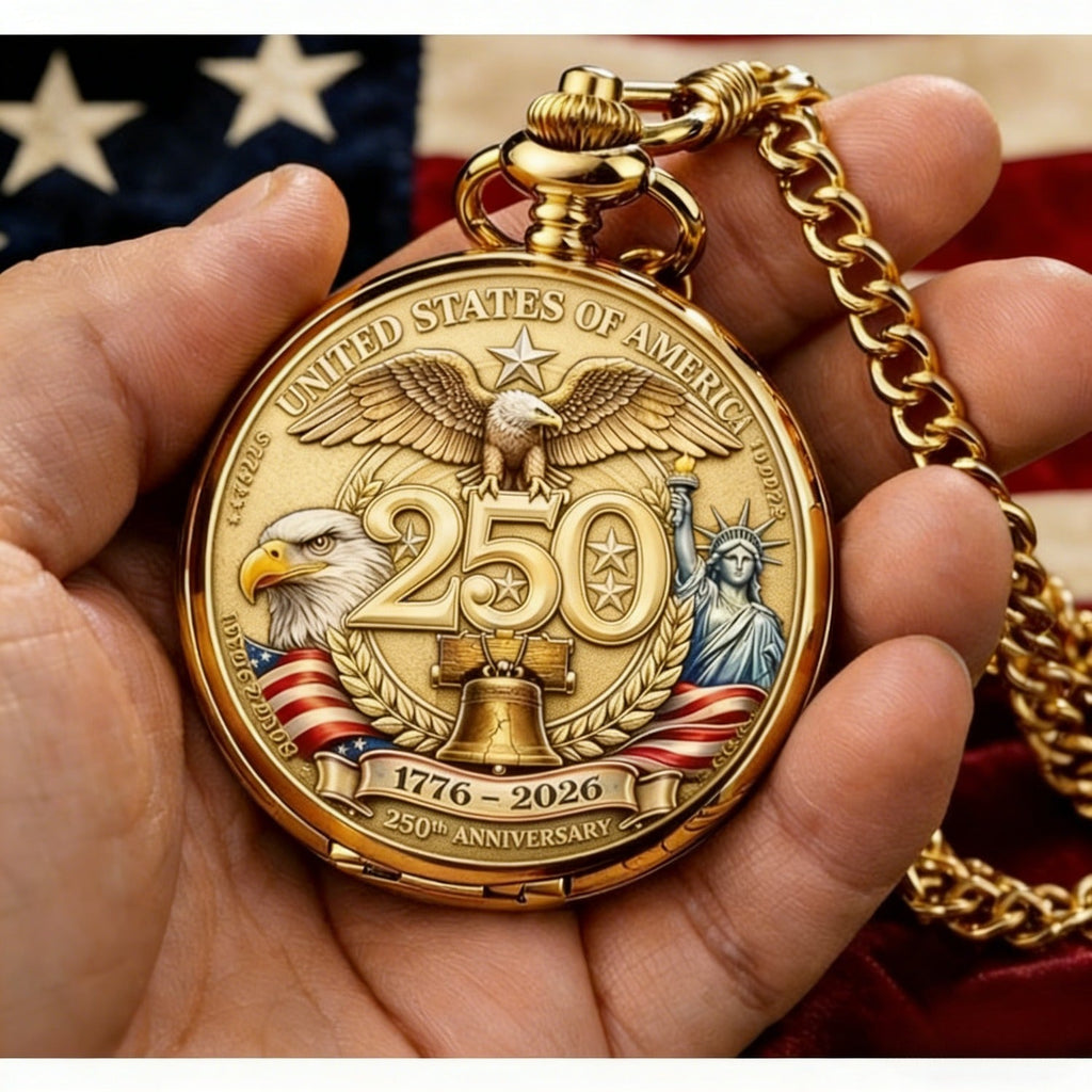 USA 250th Anniversary Pocket Watch 1776–2026 – Retro Wind-Up Mechanical Timepiece Bald Eagle Statue of Liberty Patriotic Commemorative Collector Gift for History Buffs Veterans American Pride