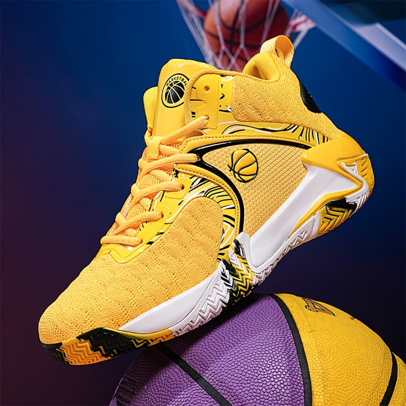 Men's High Top Basketball Shoes Anti-Slip Rubber Sole Breathable Upper – Lace-Up Ankle Support Sneakers in Red Black Yellow Cushioned Insole All-Season US Sizes 6.5 to 13.5