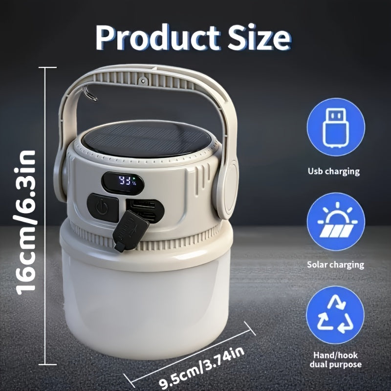 Solar Rechargeable LED Camping Lantern 6 Modes - USB Power Bank, Hook, 4-8 Hour Battery, Portable Outdoor Light for Tent Camping, Hiking, Mountaineering & Emergency