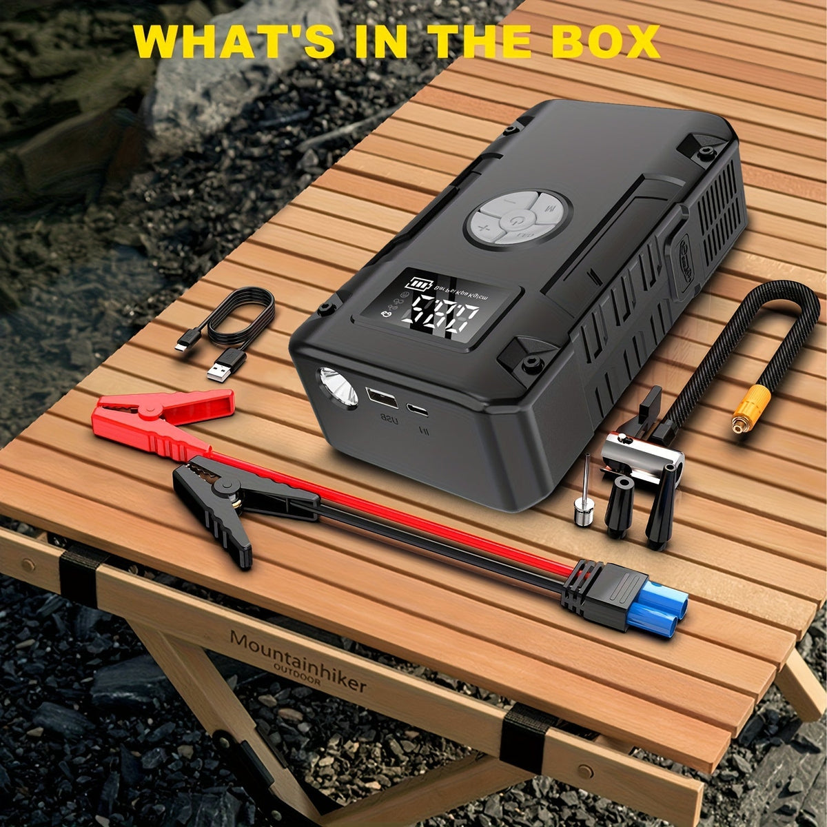 10000A Car Jump Starter 7-in-1 with 150PSI Air Pump – Portable Battery Booster for Gas Up to 10L & Diesel Up to 8L, Power Bank, Vehicle Emergency Kit