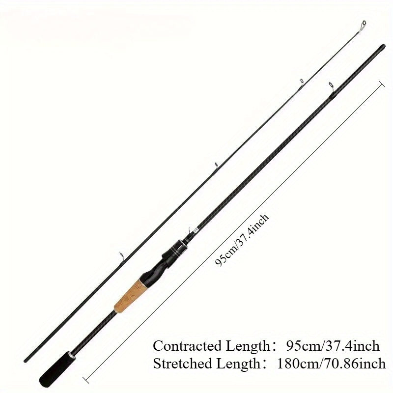 Carbon Fiber Lure Fishing Rod 180cm – Lightweight M-Power Two-Section Rod with Wooden Handle, Universal for Freshwater & Saltwater, Ideal for Bass Trout & All-Water Lure Fishing