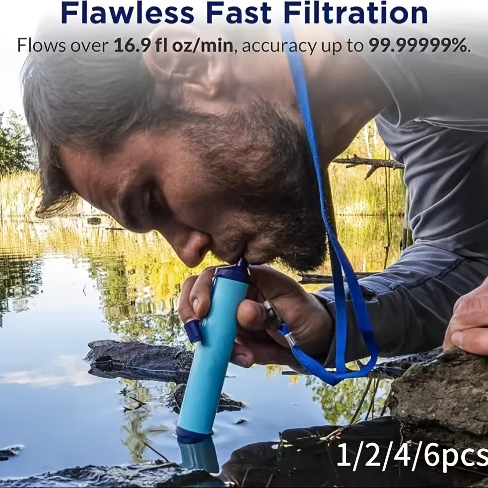 Water Filter Straw Kit with Lanyard & Extension Tube – ABS Portable Purifier Straw Removes Bacteria & Protozoa for Camping Hiking Backpacking Travel Emergency Survival Preparedness, 1 2 4 6 Pack