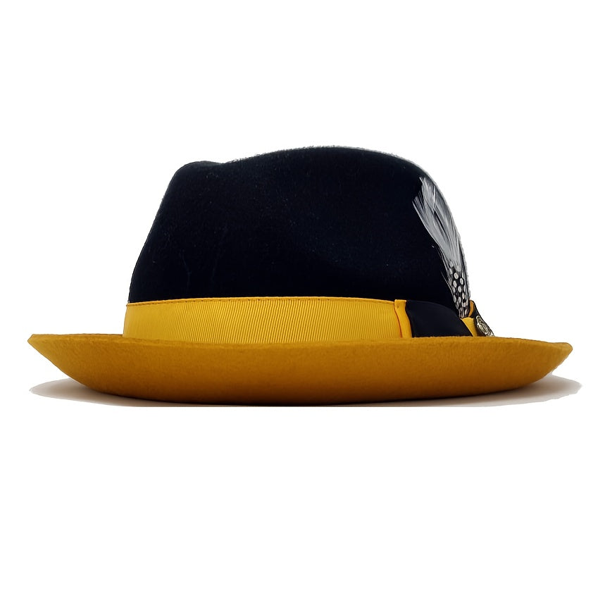 Men's Vintage British Gentleman Top Hat Cashmere Wool Blend – Adjustable 57-60cm Classic Fall Winter Dress Hat in Black White Red Yellow for Formal Costume Party Holiday Gift