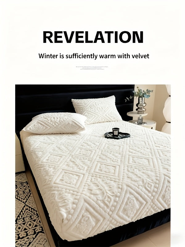 European Embossed Soft Bed Sheet – All Season Deep Pocket Mattress Cover, Super Soft Machine Washable Bedding for Twin Full Queen King, Warm Mattress Protector (No Pillowcase)