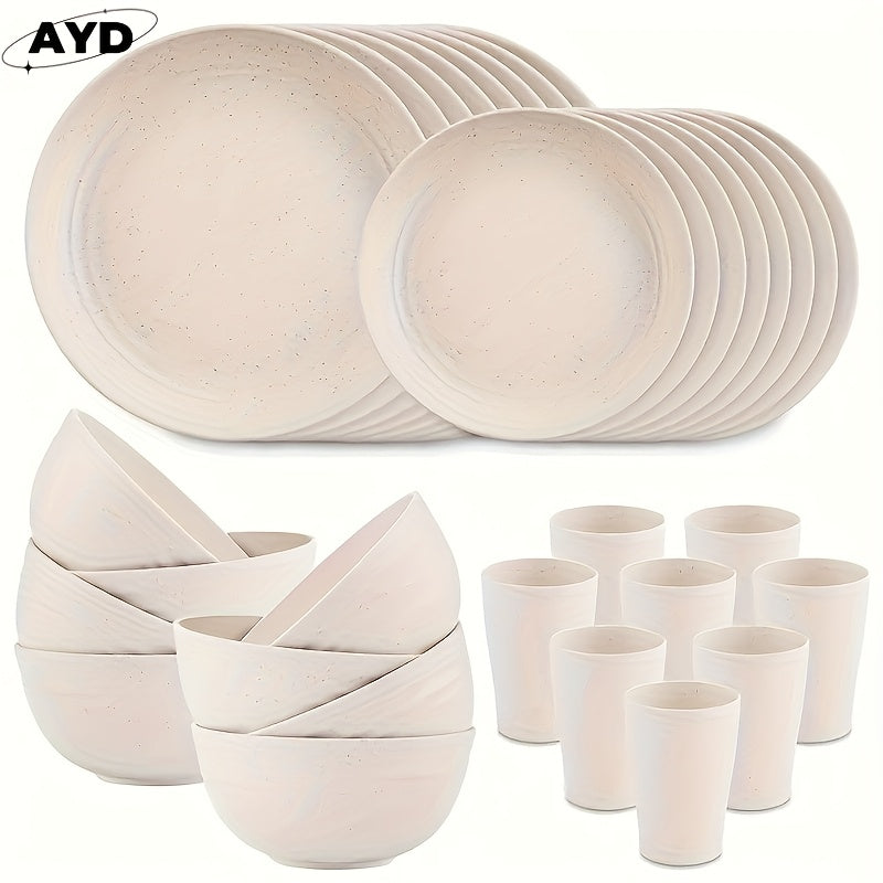 Wheat Straw Dinnerware Set 16 or 32 Piece – Unbreakable Lightweight Dishwasher Microwave Safe Plates Bowls Cups Modern Kitchen Tableware Gift for Thanksgiving Christmas Housewarming