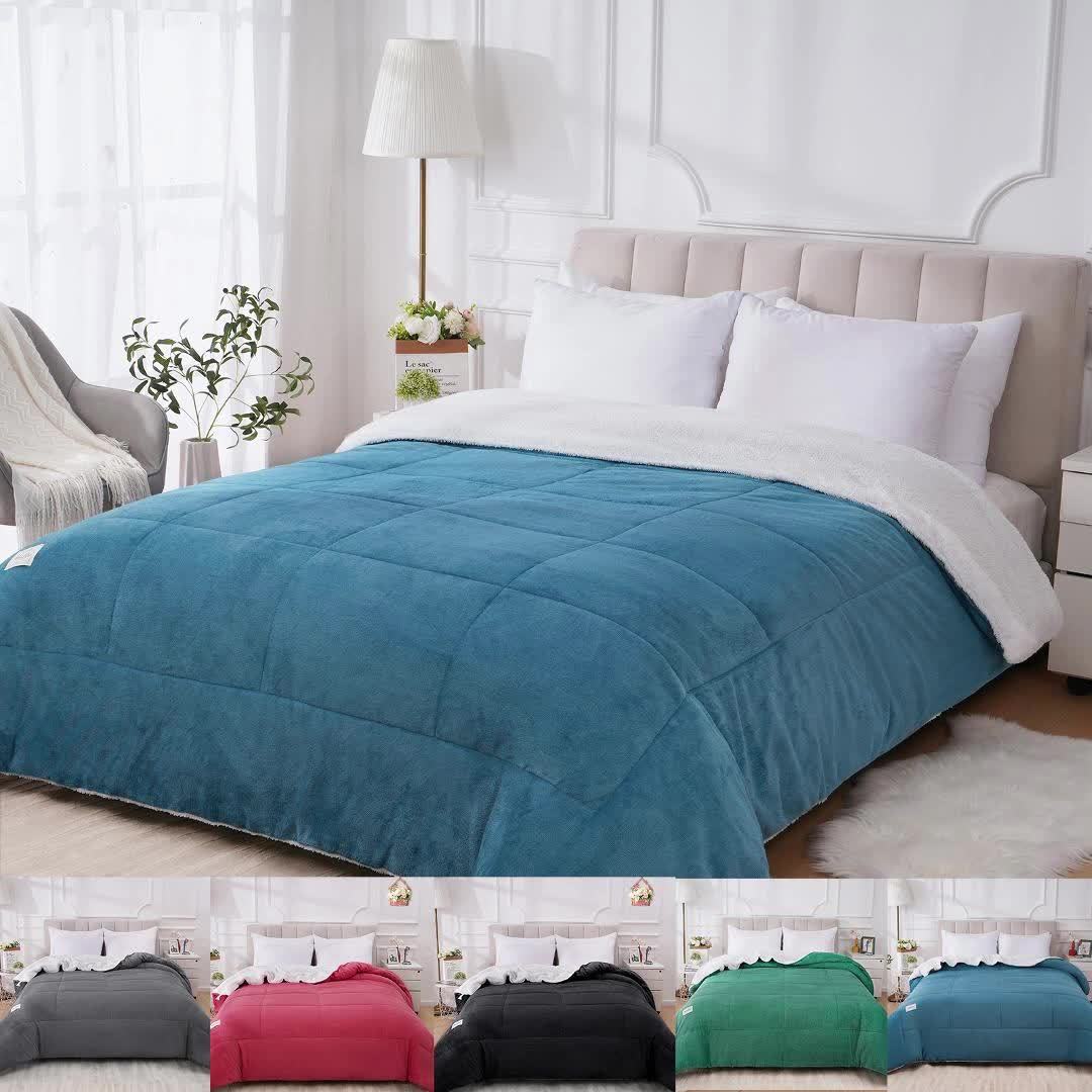 All Season Comforter – Thick Soft Quilted Box Stitch Solid Color, Ultra Breathable Machine Washable Duvet for Autumn Winter Spring, Twin Full Queen King Sizes