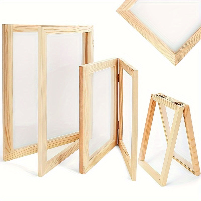 Wooden Papermaking Kit 3 Piece DIY Handmade Paper Frame Mold Set with Elastic Net & Metallic Hinges – 3 Sizes for Cards, Journals, Gift Tags, Stationery & Bookmarks | Arts & Crafts Kit for Adults Kids
