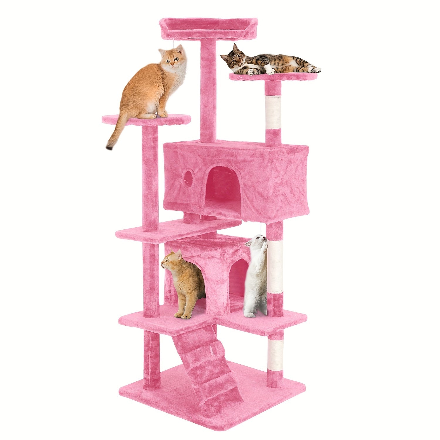 Multi-Level Cat Tree Tower with Scratching Post Perches & Plush Apartments – Space-Saving Indoor Cat Climbing Frame Activity Center, Heights 36-80 Inch, 6 Colors Beige Gray Pink