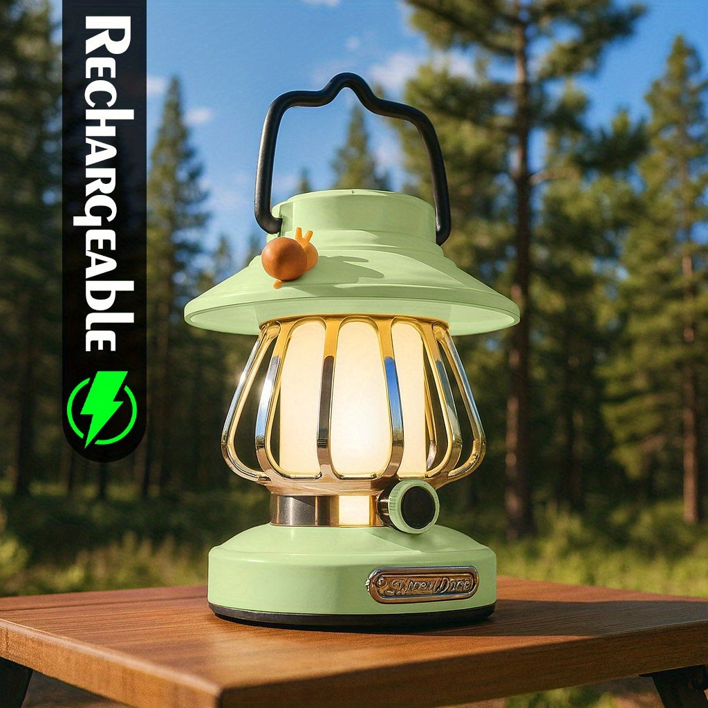 Rechargeable LED Camping Lantern 3-Tone Dimming Snail Design – USB & 18650 Battery Dual Power Freestanding Portable Camp Light for Camping Hiking Emergency Home Office Green White Pink Purple