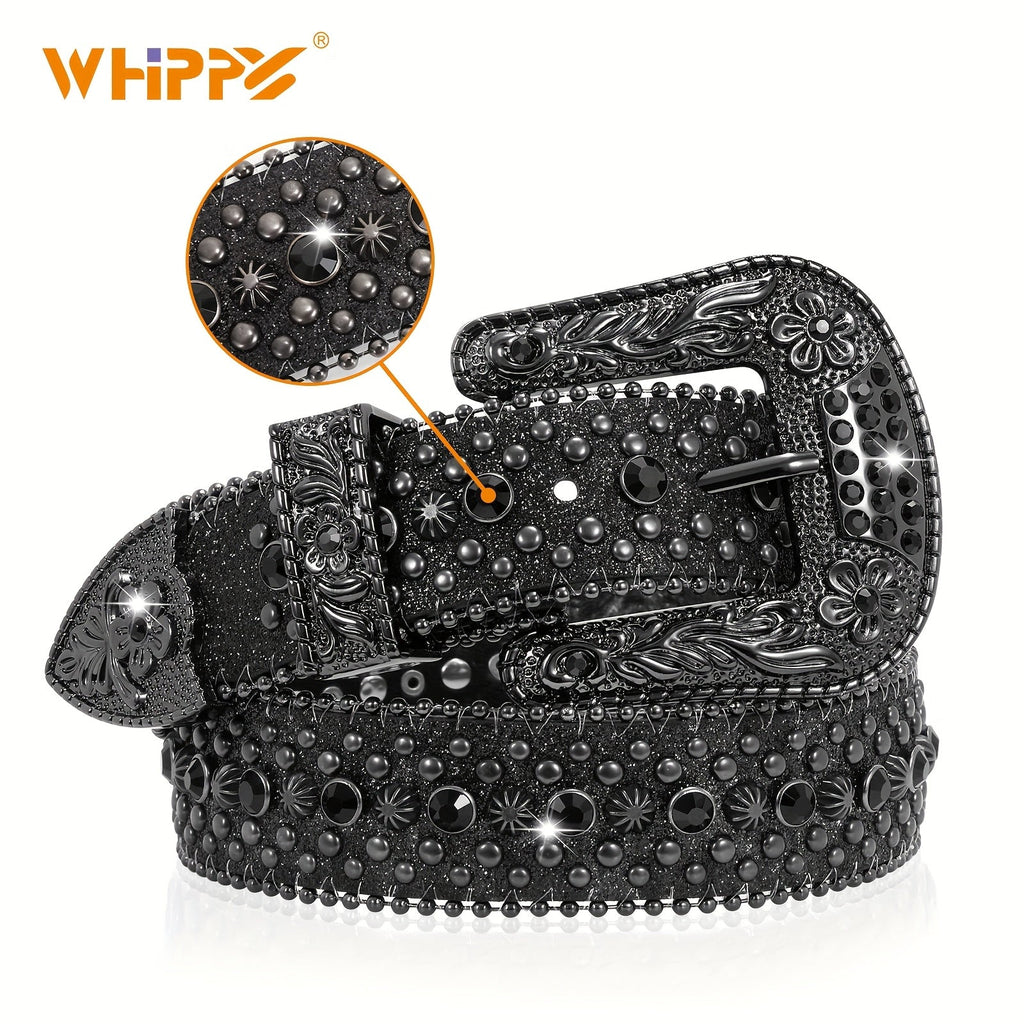 Rhinestone Belt Unisex Western Cowgirl Bling Faux Leather Removable Buckle – Sparkling Adjustable Waist Belt for Women Men 13 Colors Sizes S-XL Party Festival Halloween Christmas Gift