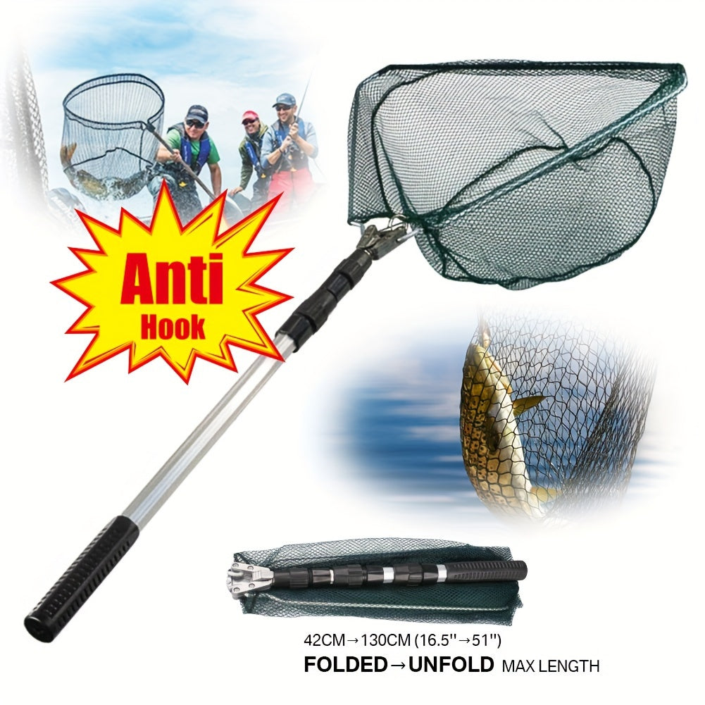 Foldable Fishing Landing Net with Telescoping Aluminum Alloy Pole – 3 Sizes 86CM 110CM 130CM, Collapsible Metal Net for Fish Crab Crayfish Shrimp, Portable Fishing Gear