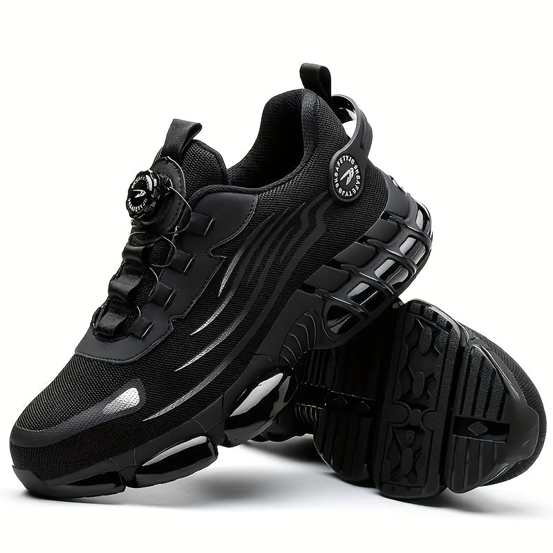 Men's Breathable Work Shoes - Durable Safety Shoes with Reflective Stripes, Lightweight Cushioned Sole for Industrial, Construction and Casual Wear, Available in Black and Grey, Sizes US 6 to 11