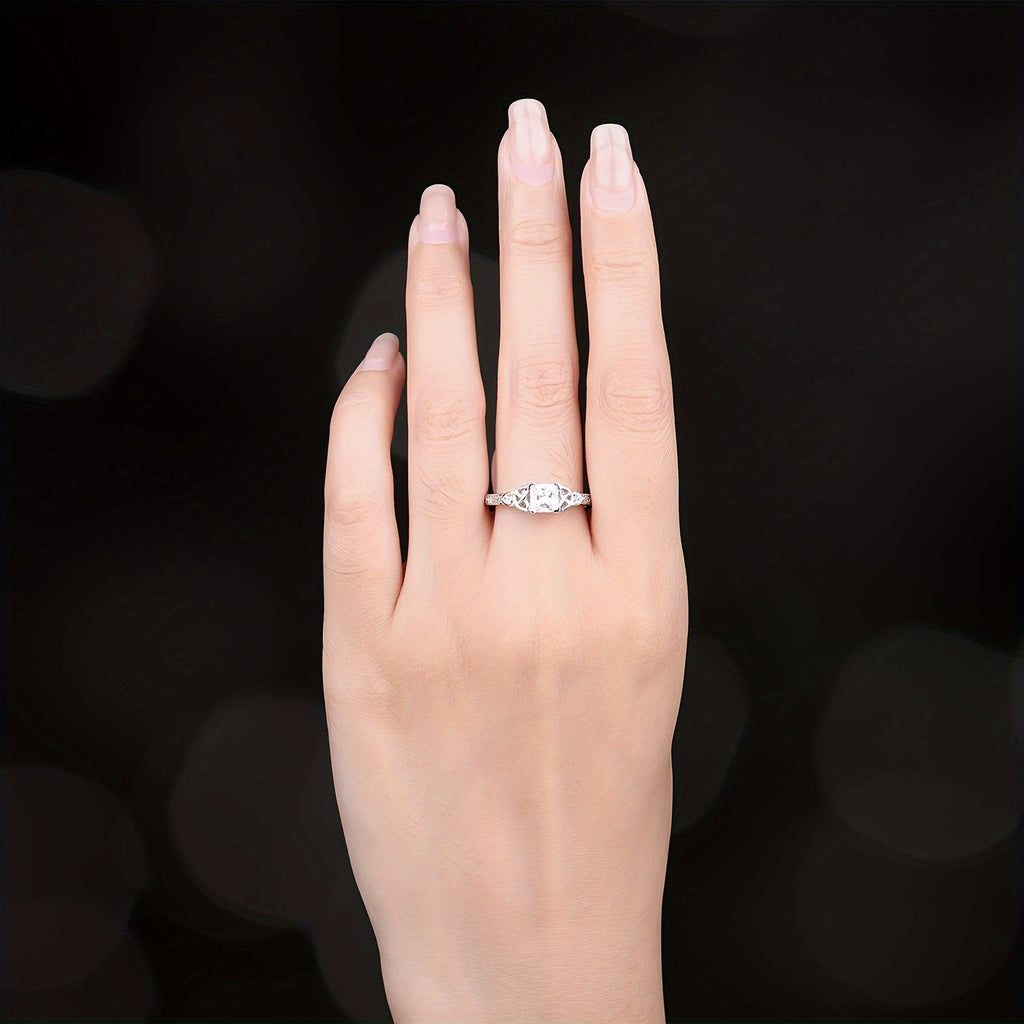 Princess Cut CZ Engagement Ring 925 Sterling Silver – Platinum Plated Cubic Zirconia Bridal Band, Sizes 4-12, Silver Yellow Rose Gold, Wedding Promise Ring with Gift Box for Women