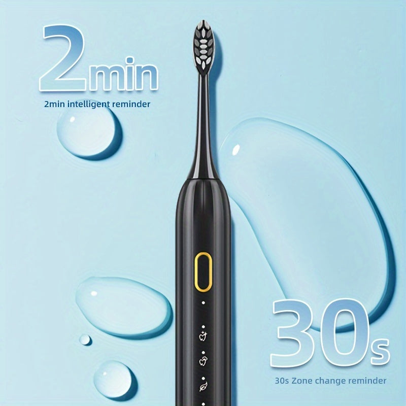 Sonic Electric Toothbrush IPX8 Waterproof USB Rechargeable 5 Replacement Brush Heads Smart 2-Minute Timer Metal Shaft Adults Men Women Couple Oral Care Black Pink Green