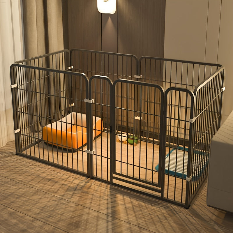 Stainless Steel Indoor Dog Enclosure – Multi-Functional Pet Pen with Resting, Play & Potty Training Zones for Small & Medium Dogs, Pre-Assembled Easy Setup, Black or White
