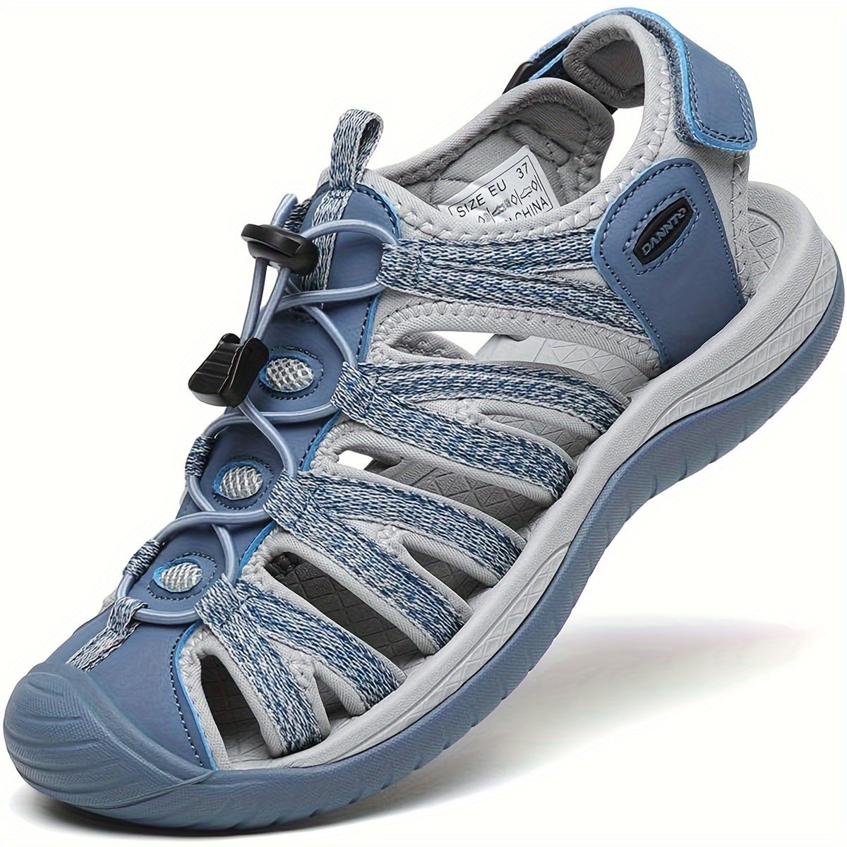 Women's Closed Toe Hiking Sandals, Lightweight Non-Slip Water Sandals with Adjustable Bungee Lace & Hook-Loop Strap, Breathable Athletic Sport Outdoor Shoes for Beach Camping Fishing Travel Walking