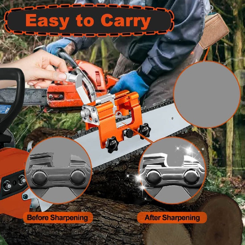 Portable Hand-Cranked Chainsaw Sharpener Jig Kit with Carbide Burrs – DIY Chain Saw Sharpening Tool for All Chainsaw Chains, 1/3/5/10Pcs Burr Set, Blue or Yellow, Beginner to Pro