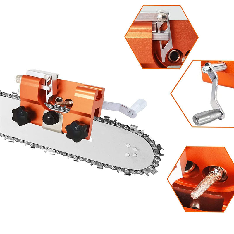 Portable Hand-Cranked Chainsaw Sharpener Jig Kit with Carbide Burrs – DIY Chain Saw Sharpening Tool for All Chainsaw Chains, 1/3/5/10Pcs Burr Set, Blue or Yellow, Beginner to Pro