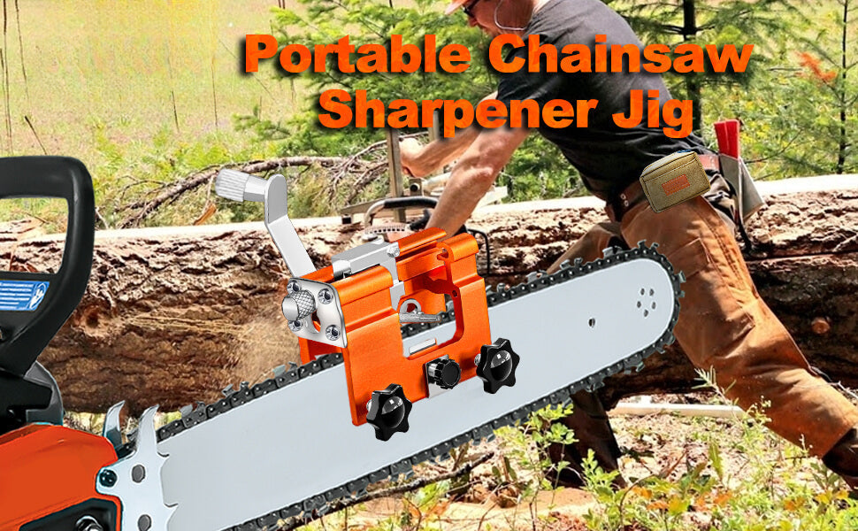Portable Hand-Cranked Chainsaw Sharpener Jig Kit with Carbide Burrs – DIY Chain Saw Sharpening Tool for All Chainsaw Chains, 1/3/5/10Pcs Burr Set, Blue or Yellow, Beginner to Pro