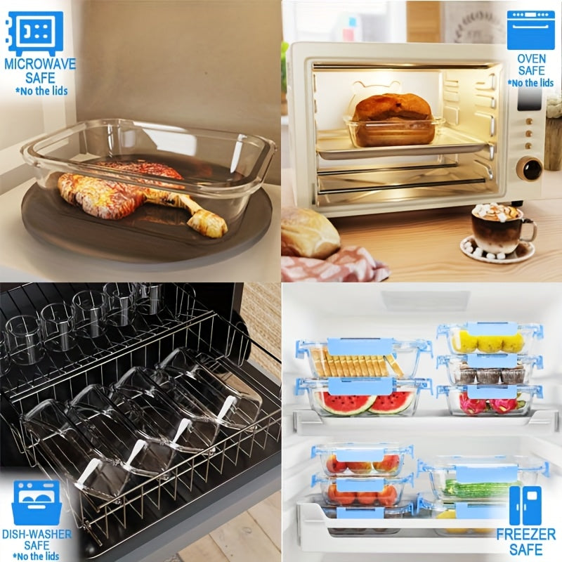 Glass Food Storage Containers with Lids 20 Piece Set Airtight Stackable Meal Prep Borosilicate Glass Containers Oven Microwave Dishwasher Freezer Safe BPA Free Kitchen Organization