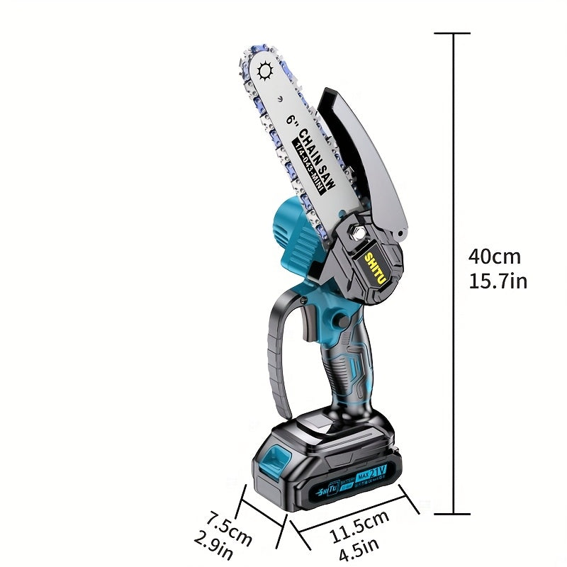 Mini Cordless Chainsaw Portable Handheld Electric Tree Cutter with Splash Guard Security Lock Rechargeable Battery for Garden Yard Branch Pruning