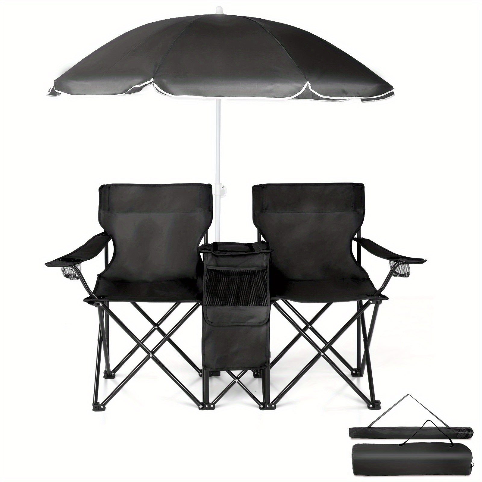 Folding Outdoor Fishing Chair with Sun Umbrella Iron Alloy Frame Oxford Fabric 187 Lb Capacity Portable Beach Patio Camping Chair with Storage Bag Red Black Grey Blue Coconut Pineapple Pattern