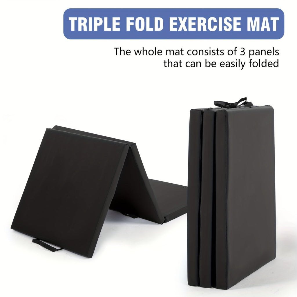 Tri-Fold Yoga Mat Heavy Duty Non-Slip with Carrying Handles – High-Density Foam Folding Exercise Mat for Home Gym, MMA, Wrestling, Gymnastics & Stretching, Workout Mat for Men & Women