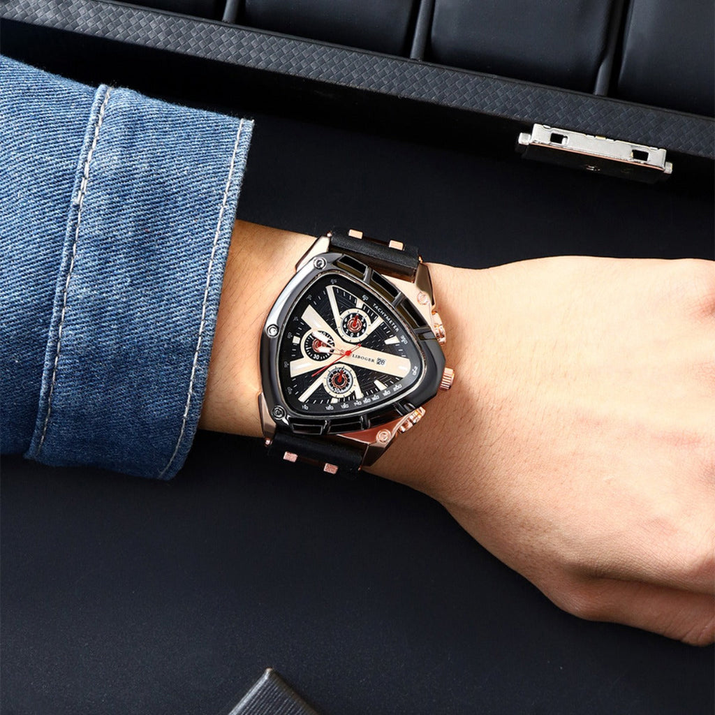 3pcs Men's Quartz Watch Set – Silicone Strap Date Display Triangular Dial, Fashion Sport Casual Wrist Watches for Men, Ideal Birthday Anniversary Gift Set