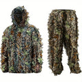Men's Ghillie Suit 3D Leaf Camo Lightweight Hooded Jacket & Pants Set – Breathable 3D Camouflage Hunting Clothes for Deer Turkey Bow Hunting & Wildlife Photography, 0.95 lb Full Body Concealment Suit