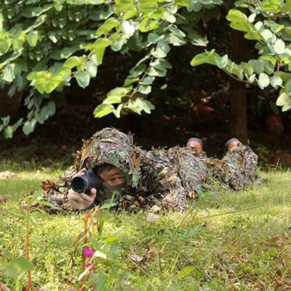 Men's Ghillie Suit 3D Leaf Camo Lightweight Hooded Jacket & Pants Set – Breathable 3D Camouflage Hunting Clothes for Deer Turkey Bow Hunting & Wildlife Photography, 0.95 lb Full Body Concealment Suit
