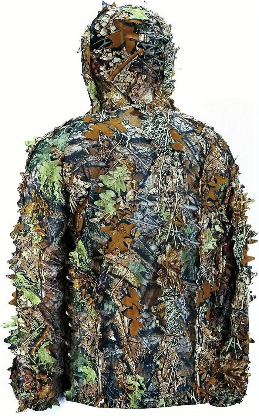 Men's Ghillie Suit 3D Leaf Camo Lightweight Hooded Jacket & Pants Set – Breathable 3D Camouflage Hunting Clothes for Deer Turkey Bow Hunting & Wildlife Photography, 0.95 lb Full Body Concealment Suit