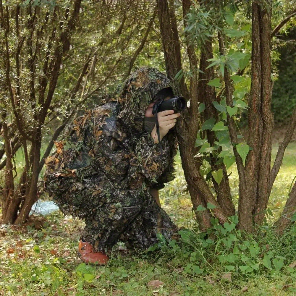 Men's Ghillie Suit 3D Leaf Camo Lightweight Hooded Jacket & Pants Set – Breathable 3D Camouflage Hunting Clothes for Deer Turkey Bow Hunting & Wildlife Photography, 0.95 lb Full Body Concealment Suit