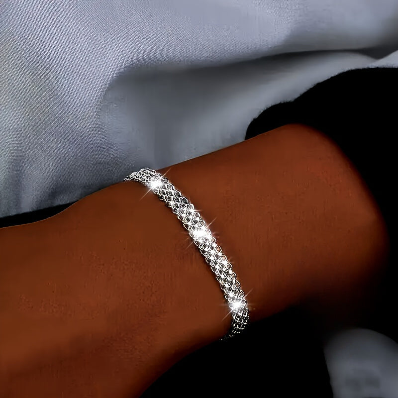 S925 Sterling Silver Sparkling Luxury Bangle Bracelet – Hypoallergenic Lightweight 3.65g Elegant Fine Jewelry Gift for Women Men Banquet Wedding Anniversary