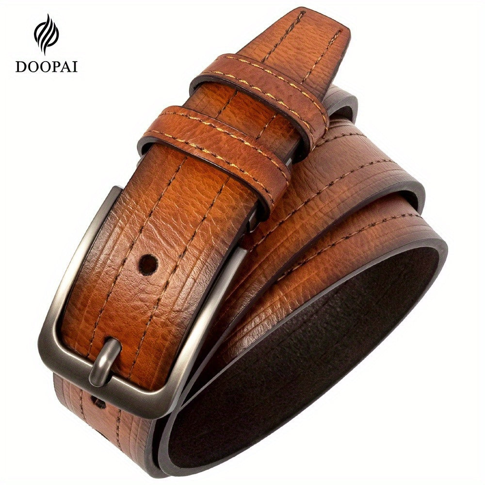 Genuine Cowhide Leather Belt for Men 2 Pack with Gift Box – Adjustable Pin Buckle Classic Vintage Jeans Belt Sizes 30–52 Inch, Perfect Father's Day Birthday Christmas Gift for Him