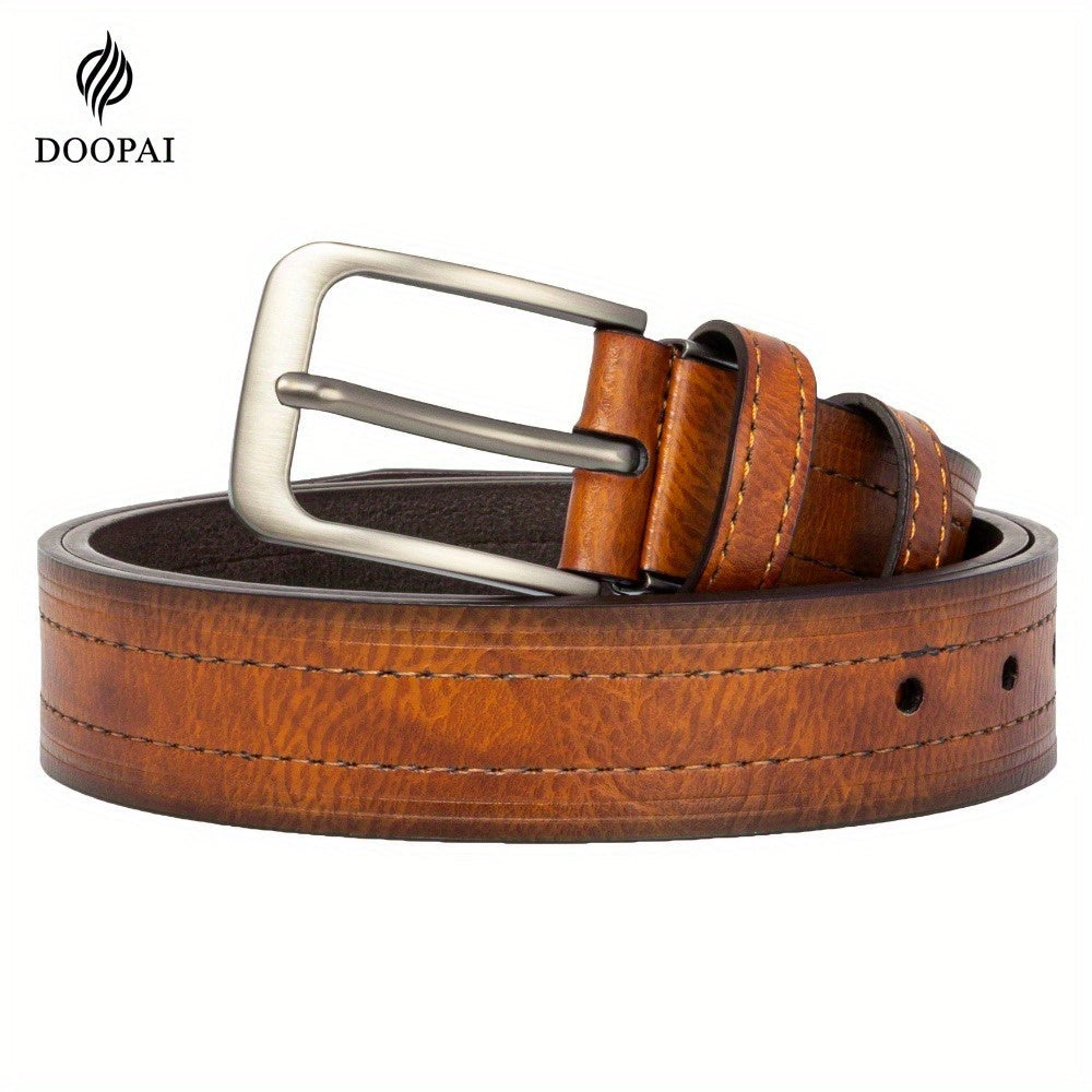 Genuine Cowhide Leather Belt for Men 2 Pack with Gift Box – Adjustable Pin Buckle Classic Vintage Jeans Belt Sizes 30–52 Inch, Perfect Father's Day Birthday Christmas Gift for Him