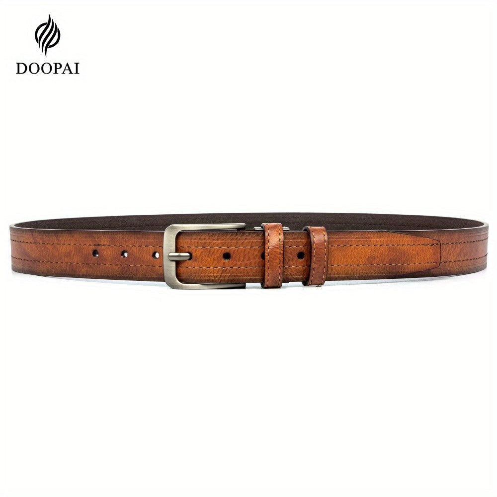 Genuine Cowhide Leather Belt for Men 2 Pack with Gift Box – Adjustable Pin Buckle Classic Vintage Jeans Belt Sizes 30–52 Inch, Perfect Father's Day Birthday Christmas Gift for Him