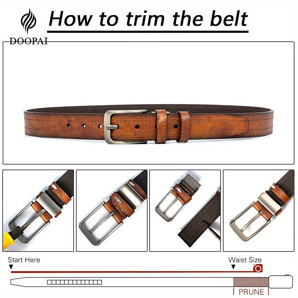 Genuine Cowhide Leather Belt for Men 2 Pack with Gift Box – Adjustable Pin Buckle Classic Vintage Jeans Belt Sizes 30–52 Inch, Perfect Father's Day Birthday Christmas Gift for Him