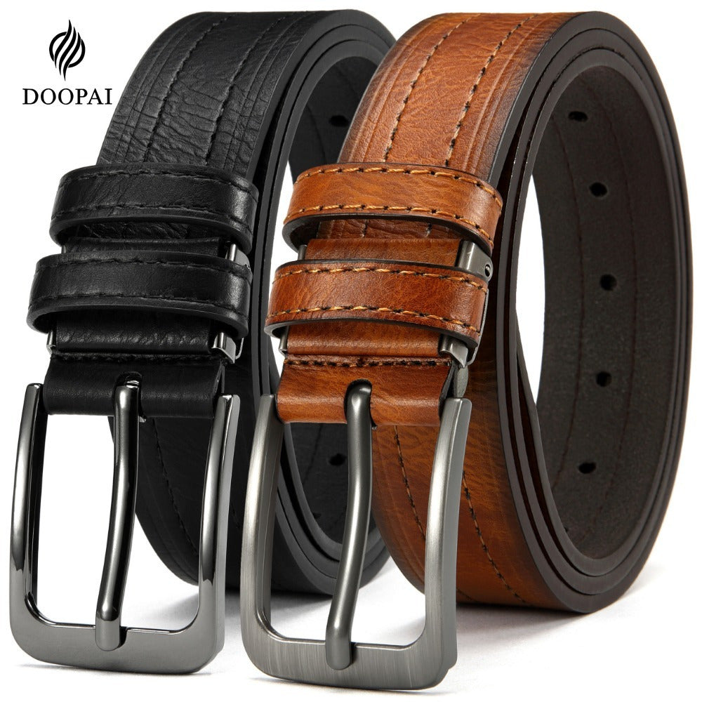 Genuine Cowhide Leather Belt for Men 2 Pack with Gift Box – Adjustable Pin Buckle Classic Vintage Jeans Belt Sizes 30–52 Inch, Perfect Father's Day Birthday Christmas Gift for Him