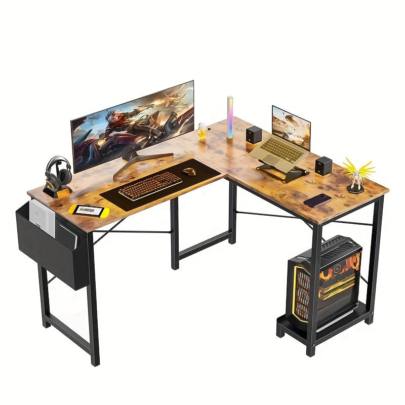 L-Shaped Corner Computer Desk with Storage Bag & Open Shelves – Reversible PC Laptop Workstation for Home Office Study Room Gaming Dorm, Space-Saving Writing Desk, 7 Colors