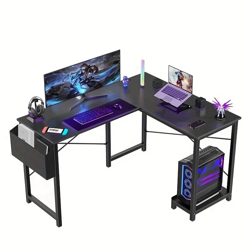 L-Shaped Corner Computer Desk with Storage Bag & Open Shelves – Reversible PC Laptop Workstation for Home Office Study Room Gaming Dorm, Space-Saving Writing Desk, 7 Colors