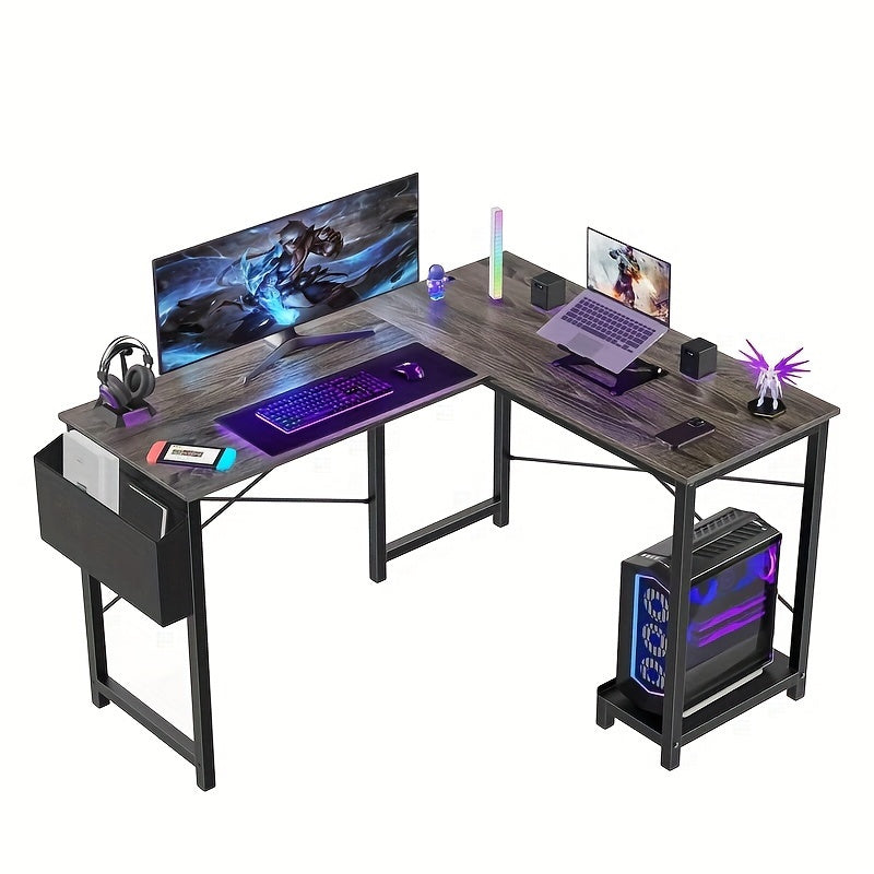L-Shaped Corner Computer Desk with Storage Bag & Open Shelves – Reversible PC Laptop Workstation for Home Office Study Room Gaming Dorm, Space-Saving Writing Desk, 7 Colors