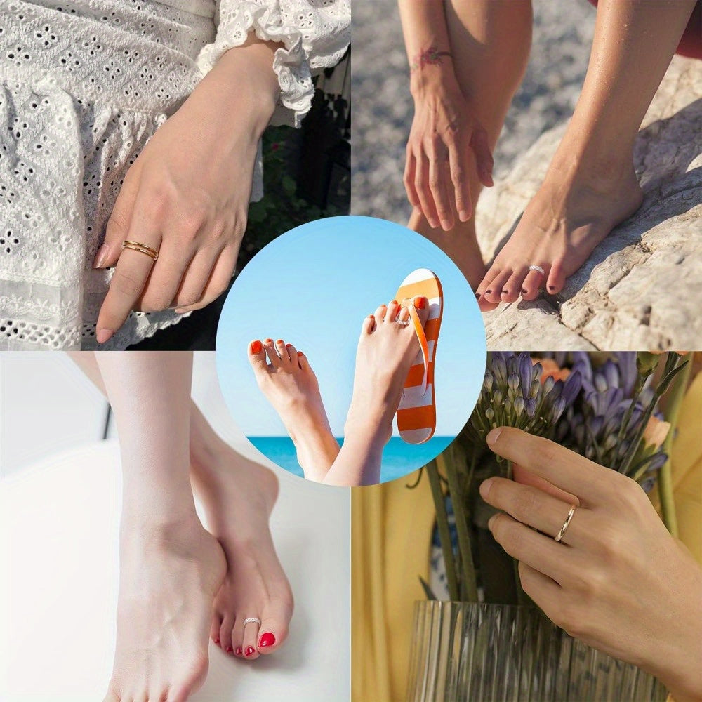 Sterling Silver Toe Ring Set 4pcs 925 Adjustable – Daisy Flower CZ Cubic Zirconia Open Band Boho Beach Rings for Women, Lightweight 6g Finger Thumb Tail Toe Jewelry Perfect Vacation Gift for Her