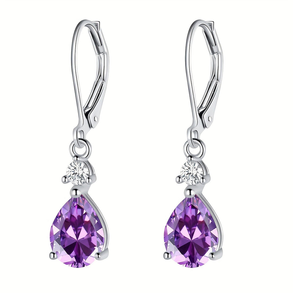 Amethyst Teardrop Leverback Earrings 925 Sterling Silver Genuine Gemstone Dangle Drop Earrings Hypoallergenic - Elegant Purple Jewelry Gift for Women Birthday Valentine's Day Christmas