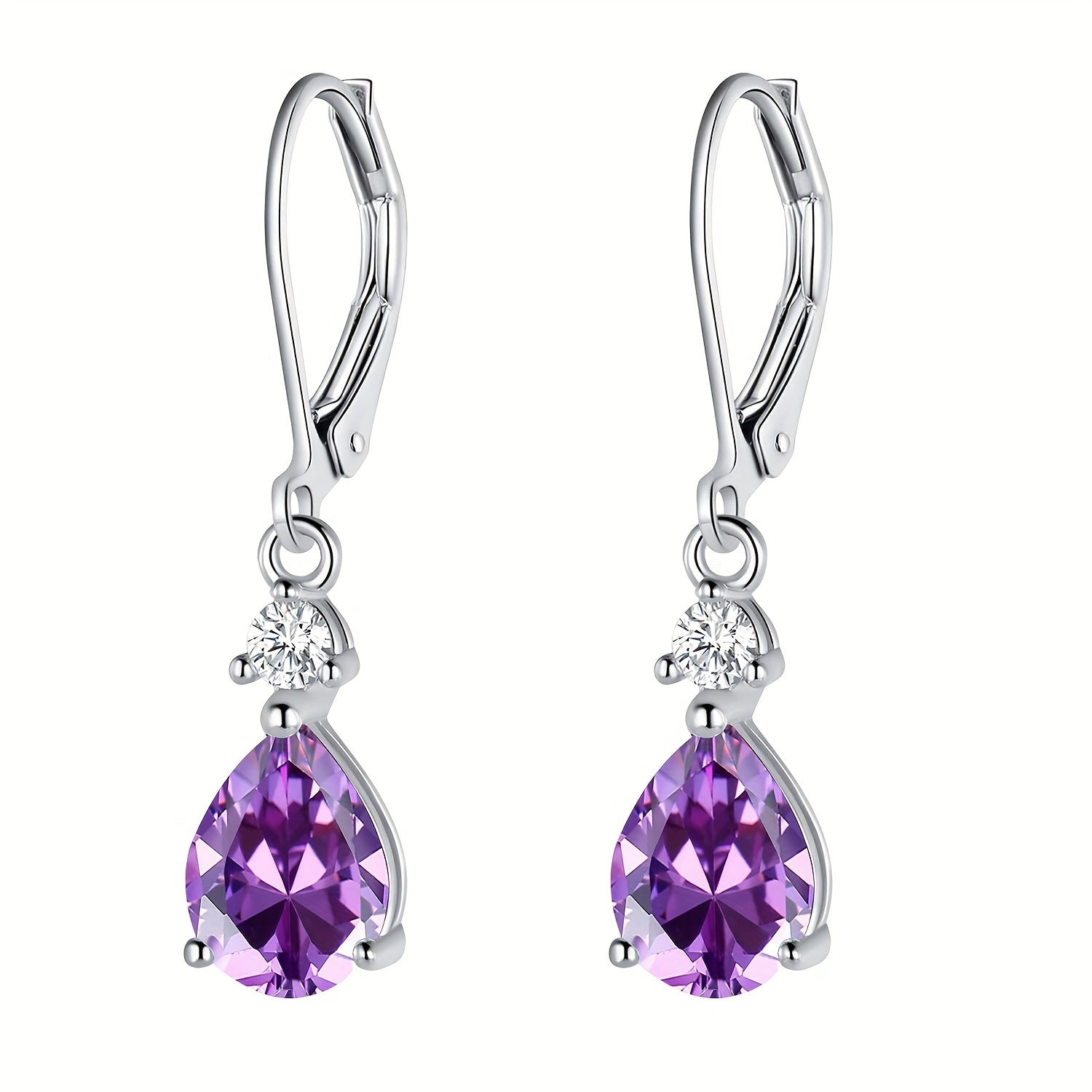 Amethyst Teardrop Leverback Earrings 925 Sterling Silver Genuine Gemstone Dangle Drop Earrings Hypoallergenic - Elegant Purple Jewelry Gift for Women Birthday Valentine's Day Christmas