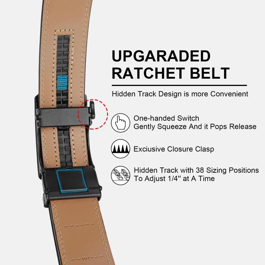 Set of 2 Men's Split Leather Ratchet Belts – American Flag Design with Automatic Slide Alloy Buckle, Adjustable Golf & Casual Dress Belts in Black & Brown, Sizes 110cm to 130cm (Waist 30"-44")