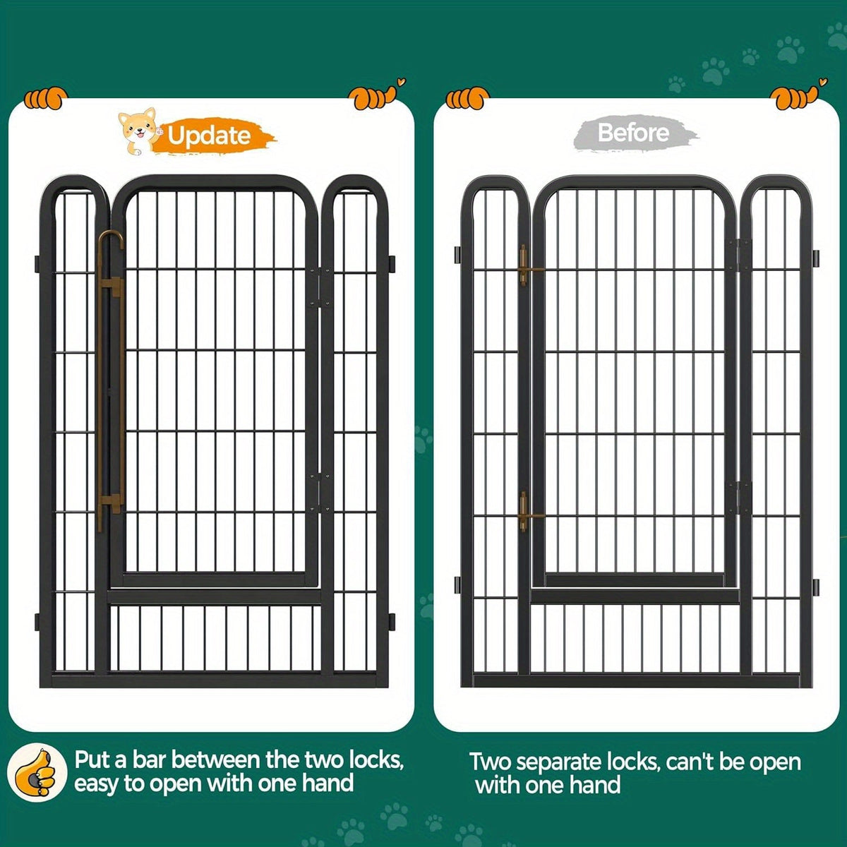 Portable Dog Playpen 8/16 Panels Heavy Duty Pet Exercise Pen for Large Medium Small Dogs Indoor Outdoor Use RV Camping Garden Yard Puppy Rabbit Animal Pen