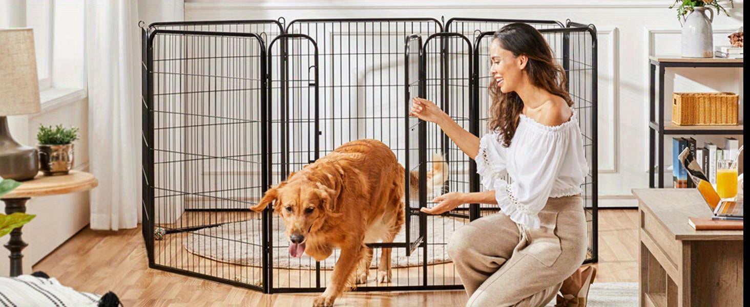 Portable Dog Playpen 8/16 Panels Heavy Duty Pet Exercise Pen for Large Medium Small Dogs Indoor Outdoor Use RV Camping Garden Yard Puppy Rabbit Animal Pen