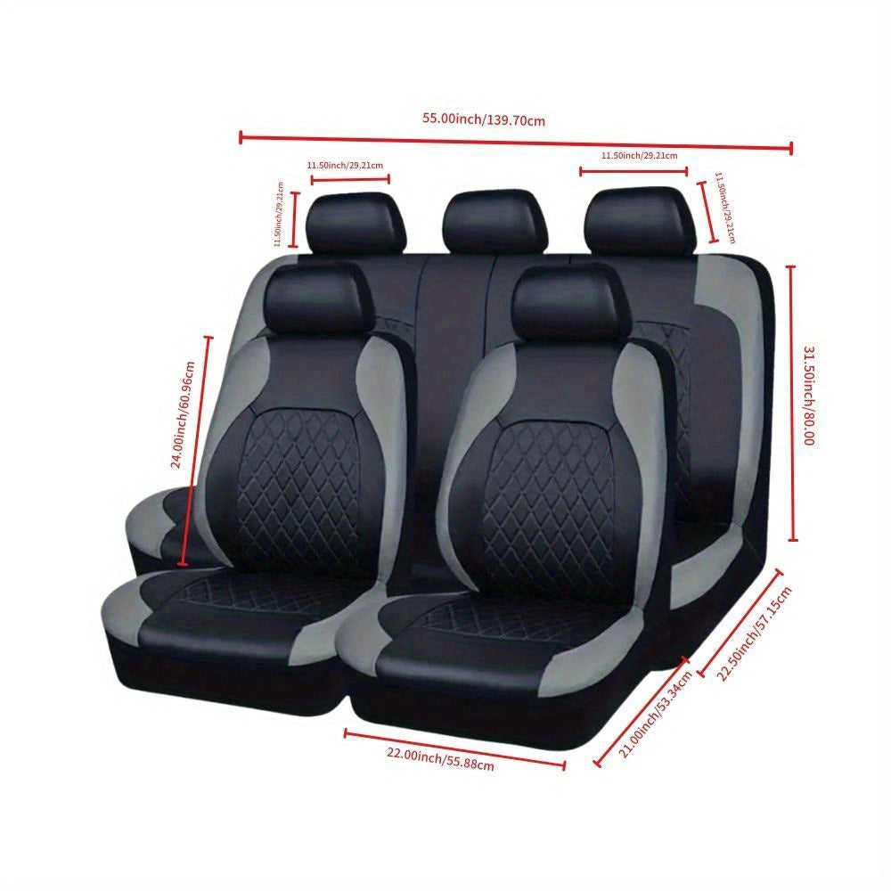 Quilted PU Leather Car Seat Covers Waterproof Sponge Padded All-Season Universal Fit Cars SUVs Trucks Gray Black Red Blue Single or 12-Piece Full Set Interior Protection | Nova Mart