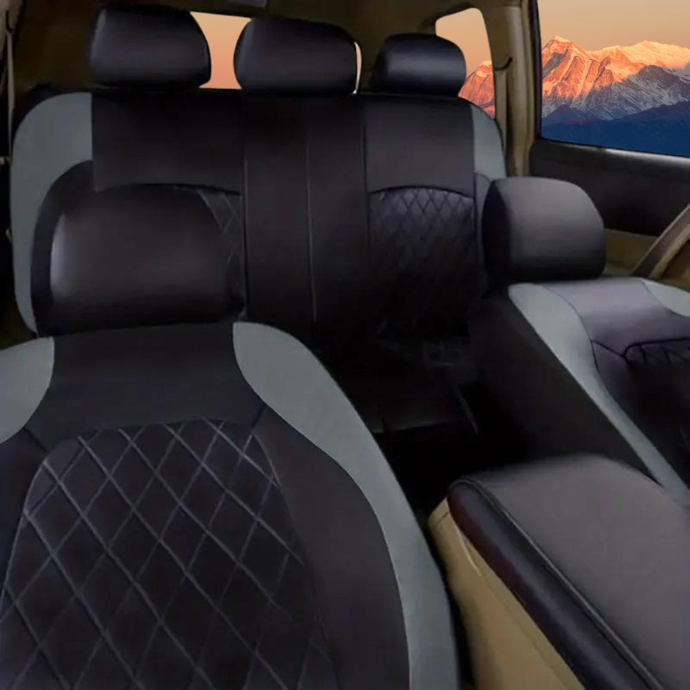 Quilted PU Leather Car Seat Covers Waterproof Sponge Padded All-Season Universal Fit Cars SUVs Trucks Gray Black Red Blue Single or 12-Piece Full Set Interior Protection | Nova Mart