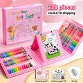 228 Pcs Kids Art Painting Set with Easel, Complete Beginner Drawing Kit for Children Ages 3-12, Includes Sketchbook, Coloring Book, Acrylic Markers, Watercolor Pens, Oil Pastels, Colored Pencils & Eraser